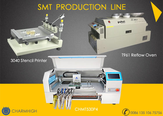 Gelişmiş SMT Üretim Hattı, 4 Kafalı Alma ve Yerleştirme Makinesi CHMT530P4, 3040 Yazıcı, T961 Yeniden Akış Fırını