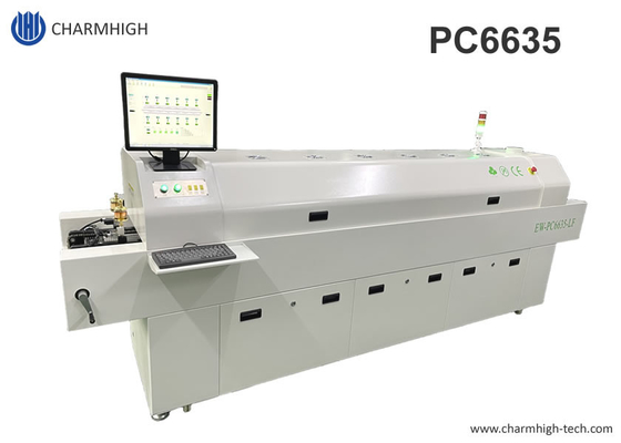 Tam otomatik raylı 6 temp bölgeleri Kurşunsuz geri akış fırını 2200 * 350mm PC kontrol ısıtıcı makine
