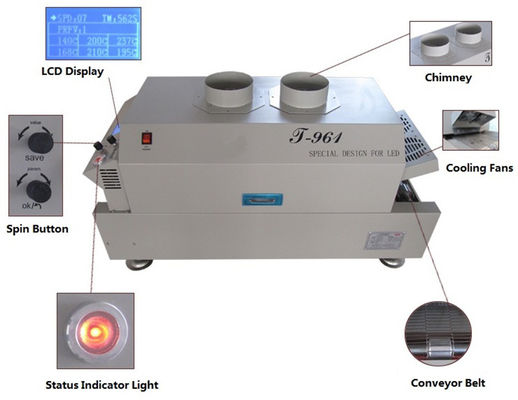 Konveyörlü T961 Masaüstü Reflow Fırın 730 * 230mm 6 sıcaklık Bölgeleri 3.5KW Lehimleme Makinesi