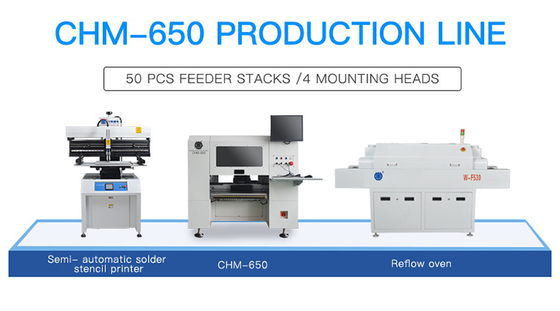 Genius 4 Başlı Masaüstü SMT Seçim Yer Makinesi CHM-650 50 besleyici ile